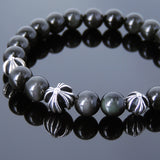 Men's Women Bracelet with Black Obsidian Sterling Silver Cross Beads DiyNotion Handmae BR737
