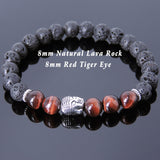 Men's Women Lava Rock Tiger Eye Tibetan Silver Bracelet Sakyamuni Buddha Yoga Mala DiyNotion Handmade T183