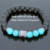 Men's Women Lava Rock Turquoise Tibetan Silver Bracelet Sakyamuni Buddha Yoga Mala DiyNotion Handmade T184