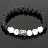 Men's Women Lava Rock White Howlite Tibetan Silver Bracelet Sakyamuni Buddha Yoga Mala DiyNotion Handmade T185