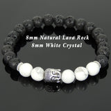 Men's Women Lava Rock White Howlite Tibetan Silver Bracelet Sakyamuni Buddha Yoga Mala DiyNotion Handmade T185