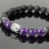 Men's Women Lava Rock Amethyst Tibetan Silver Bracelet Sakyamuni Buddha Yoga Mala DiyNotion Handmade T189