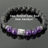 Men's Women Lava Rock Amethyst Tibetan Silver Bracelet Sakyamuni Buddha Yoga Mala DiyNotion Handmade T189