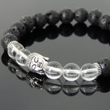 Men's Women Lava Rock White Crystal Tibetan Silver Bracelet Sakyamuni Buddha Yoga Mala DiyNotion Handmade T190