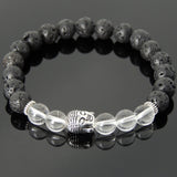Men's Women Lava Rock White Crystal Tibetan Silver Bracelet Sakyamuni Buddha Yoga Mala DiyNotion Handmade T190