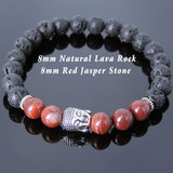 Men's Women Lava Rock Red Jasper Stone Tibetan Silver Bracelet Sakyamuni Buddha Yoga Mala DiyNotion Handmade T191