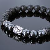 Men's Women Lava Rock Hematite Tibetan Silver Bracelet Sakyamuni Buddha Yoga Mala DiyNotion Handmade T193