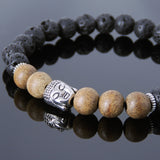 Men's Women Lava Rock Vietnam Agarwood Tibetan Silver Bracelet Sakyamuni Buddha Yoga Mala DiyNotion Handmade T194