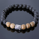Men's Women Lava Rock Vietnam Agarwood Tibetan Silver Bracelet Sakyamuni Buddha Yoga Mala DiyNotion Handmade T194