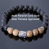 Men's Women Lava Rock Vietnam Agarwood Tibetan Silver Bracelet Sakyamuni Buddha Yoga Mala DiyNotion Handmade T194