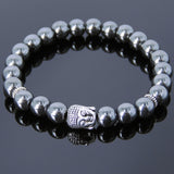Men's Women Lava Rock Hematite Tibetan Silver Bracelet Sakyamuni Buddha Yoga Mala DiyNotion Handmade T195
