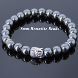 Men's Women Lava Rock Hematite Tibetan Silver Bracelet Sakyamuni Buddha Yoga Mala DiyNotion Handmade T195