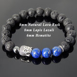 Men's Women Lava Rock Lapis Hematite Tibetan Silver Bracelet Sakyamuni Buddha Yoga Mala DiyNotion Handmade T199