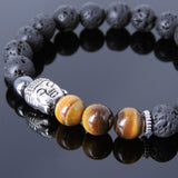 Men's Women Lava Rock Tiger Eye Hematite Tibetan Silver Bracelet Sakyamuni Buddha Yoga Mala DiyNotion Handmade T200