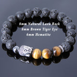 Men's Women Lava Rock Tiger Eye Hematite Tibetan Silver Bracelet Sakyamuni Buddha Yoga Mala DiyNotion Handmade T200