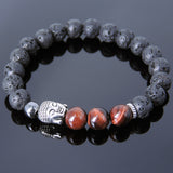 Men's Women Lava Rock Tiger Eye Hematite Tibetan Silver Bracelet Sakyamuni Buddha Yoga Mala DiyNotion Handmade T201