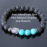 Men's Women Lava Rock Turquoise Hematite Tibetan Silver Bracelet Sakyamuni Buddha Yoga Mala DiyNotion Handmade T202