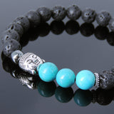 Men's Women Lava Rock Turquoise Hematite Tibetan Silver Bracelet Sakyamuni Buddha Yoga Mala DiyNotion Handmade T202