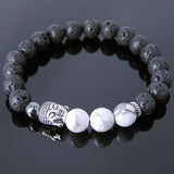 Men's Women Lava Rock Hematite White Howlite Tibetan Silver Bracelet Sakyamuni Buddha Yoga Mala DiyNotion Handmade T203