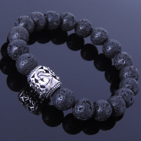 Men's Women Lava Rock 925 Sterling Silver Bracelet DiyNotion Handmade BR003M