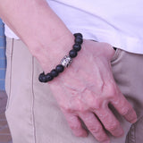 Men's Women Lava Rock 925 Sterling Silver Bracelet DiyNotion Handmade BR003M