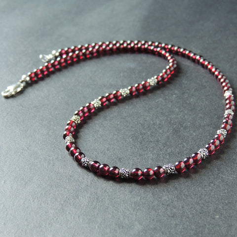 Handmade Men's Women AAA Garnet 925 Sterling Silver Necklace Gemstone with Beads and Clasp DiyNoion NK141
