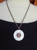 Vintage Button Pendant Necklace, Carved White MOP Button, Art Deco Pendant, Mother of Pearl Button, Sterling Silver Figaro Chain, MPN142