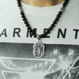 Men's Women Matte Black Onyx Hematite Sterling Silver Guanyin Pendant Necklace Gemstone 925 Spacers Clasp DiyNotion Handmade NK130