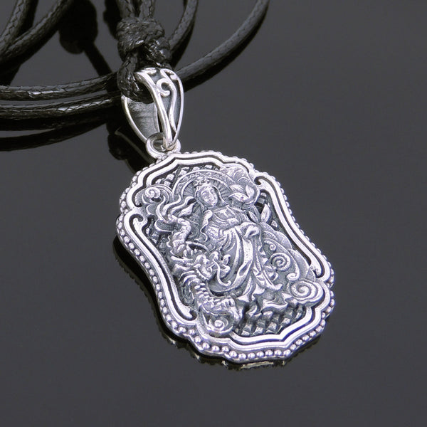 Men's Women 925 Sterling Silver Guanyin Adjustable Necklace with Korean Wax Rope DiyNotion NK128