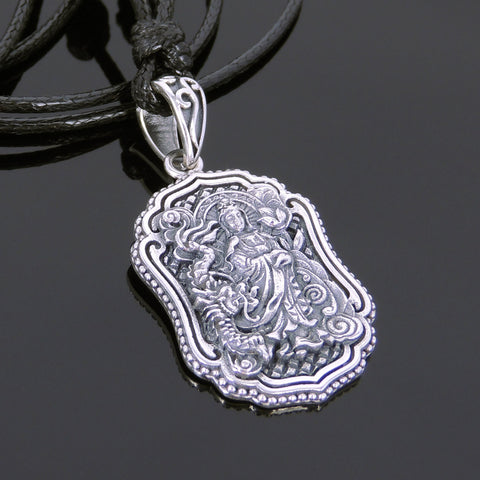 Men's Women 925 Sterling Silver Guanyin Adjustable Necklace with Korean Wax Rope DiyNotion NK128