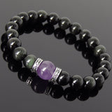 Men's Women Black Obsidian Amethyst Sterling Silver Bracelet Celtic Spacers DiyNotion Handmade BR310