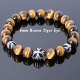 Men's Women Bracelet with Brown Tiger Eye Sterling Silver Cross Beads DiyNotion Handmae BR738