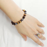 Men's Women Bracelet with Brown Tiger Eye Sterling Silver Cross Beads DiyNotion Handmae BR738