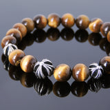 Men's Women Bracelet with Brown Tiger Eye Sterling Silver Cross Beads DiyNotion Handmae BR738
