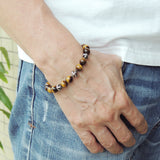 Men's Women Bracelet with Brown Tiger Eye Sterling Silver Cross Beads DiyNotion Handmae BR738