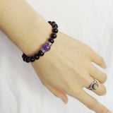 Men's Women Black Obsidian Amethyst Sterling Silver Bracelet Celtic Spacers DiyNotion Handmade BR310
