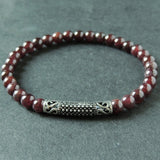 Men's Women Garnet Sterling Silver Bracelet Gemstone 925 Stamp Lucky Charm DiyNotion Handmade BR887