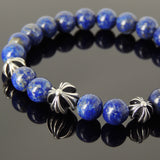 Men's Women Bracelet with Natural Lapis Lazuli Sterling Silver Cross Beads DiyNotion Handmae BR742