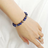 Men's Women Bracelet with Natural Lapis Lazuli Sterling Silver Cross Beads DiyNotion Handmae BR742