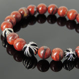 Men's Women Bracelet with Red Jasper Stone Sterling Silver Cross Beads DiyNotion Handmae BR743