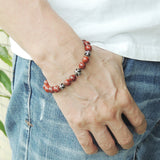 Men's Women Bracelet with Red Jasper Stone Sterling Silver Cross Beads DiyNotion Handmae BR743