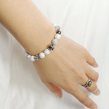 Men's Women Bracelet with White Howlite Sterling Silver Cross Beads DiyNotion Handmae BR744