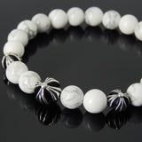 Men's Women Bracelet with White Howlite Sterling Silver Cross Beads DiyNotion Handmae BR744