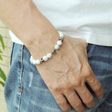 Men's Women Bracelet with White Howlite Sterling Silver Cross Beads DiyNotion Handmae BR744