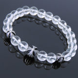 Men's Women Bracelet with White Crystal Sterling Silver Cross Beads DiyNotion Handmae BR745