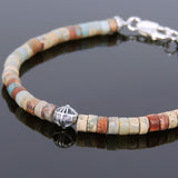 Men's Women Jasper Stone Bracelet 925 Sterling Silver Cross Bead DiyNotion Handmade BR551