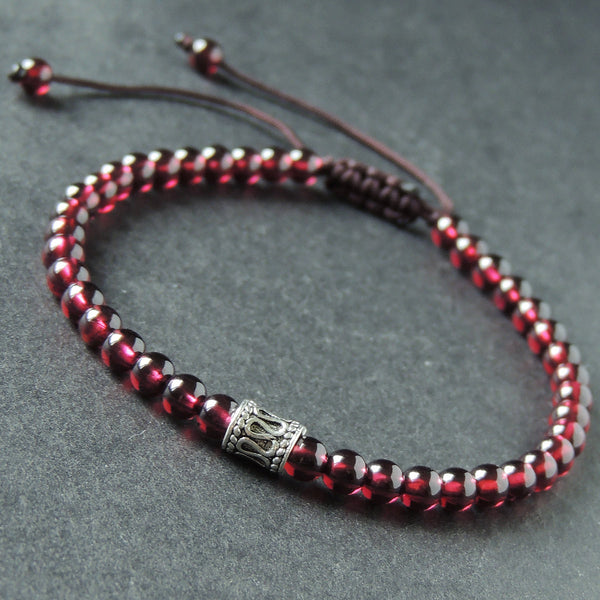 Men's Women AAA Garnet Adjustable Braided Bracelet 925 Sterling Silver Bead DiyNotion Handmade BR889
