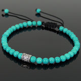 Men's Women Enhanced Turquoise Adjustable Braided Bracelet 925 Sterling Silver Bead DiyNotion BR891