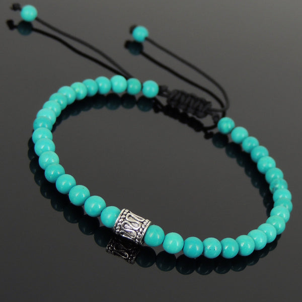 Men's Women Enhanced Turquoise Adjustable Braided Bracelet 925 Sterling Silver Bead DiyNotion BR891
