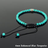 Men's Women Enhanced Turquoise Adjustable Braided Bracelet 925 Sterling Silver Bead DiyNotion BR891